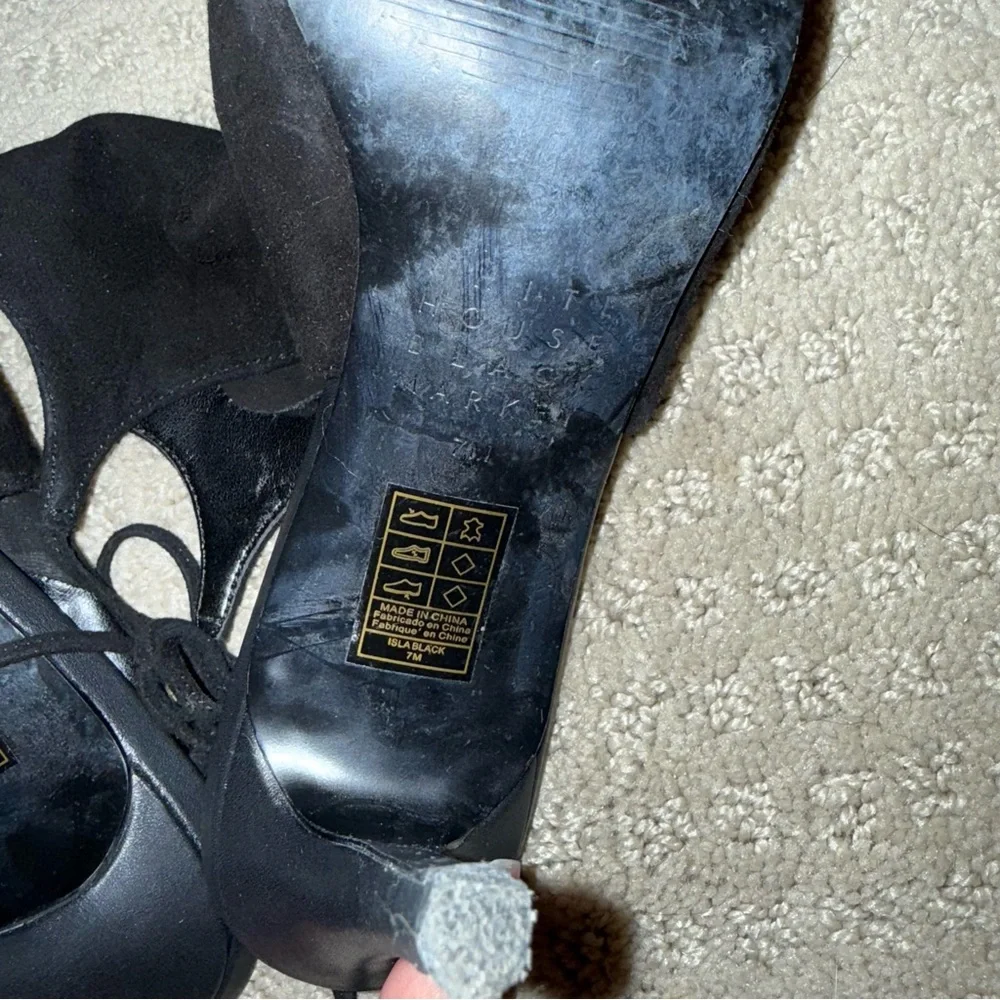 White House Black Market WHBM Isla Open Toe Shootie Black Suede Size 7